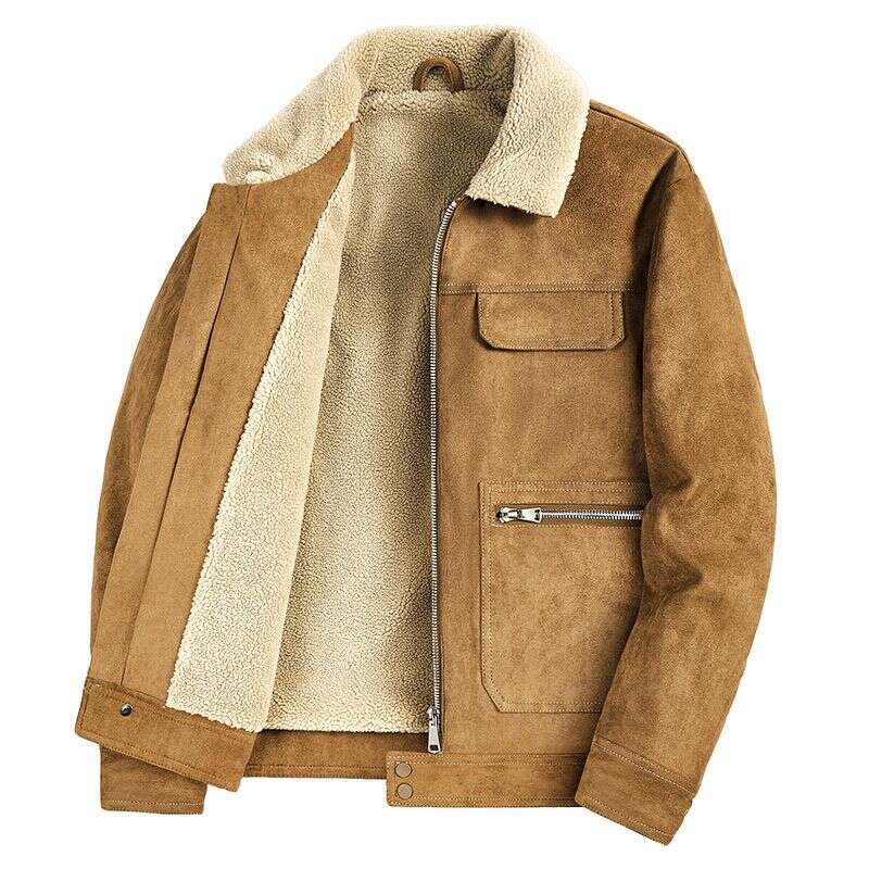 Men's Winter Warm With Added Veet And Thick Coat, New Suede Lambhair Lapel Casual Jacket