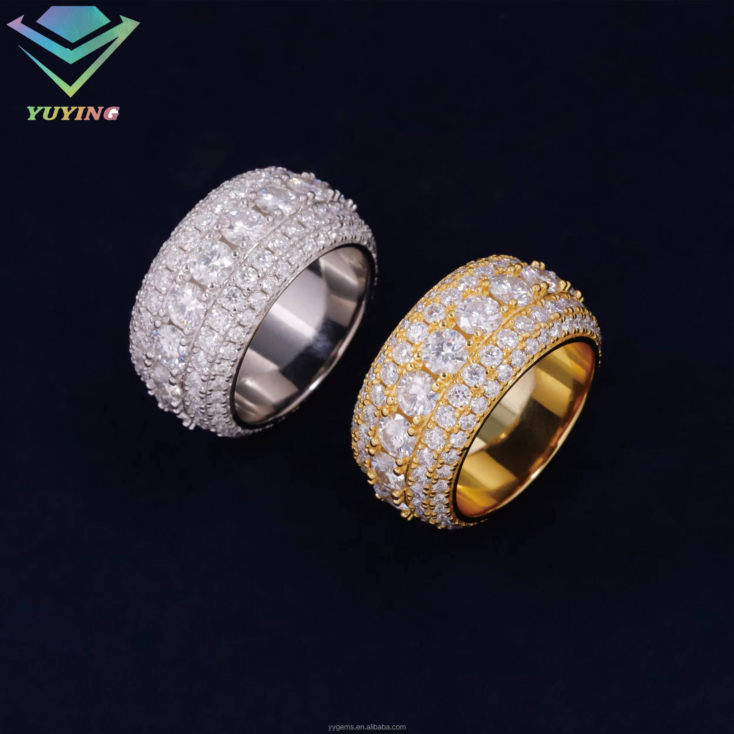 Luxury Full Iced Out Cuban Ring Fine Jewelry 925 Sterling Silver Hip Hop Ring for Men VVS Moissanite Diamond Cuban Ring