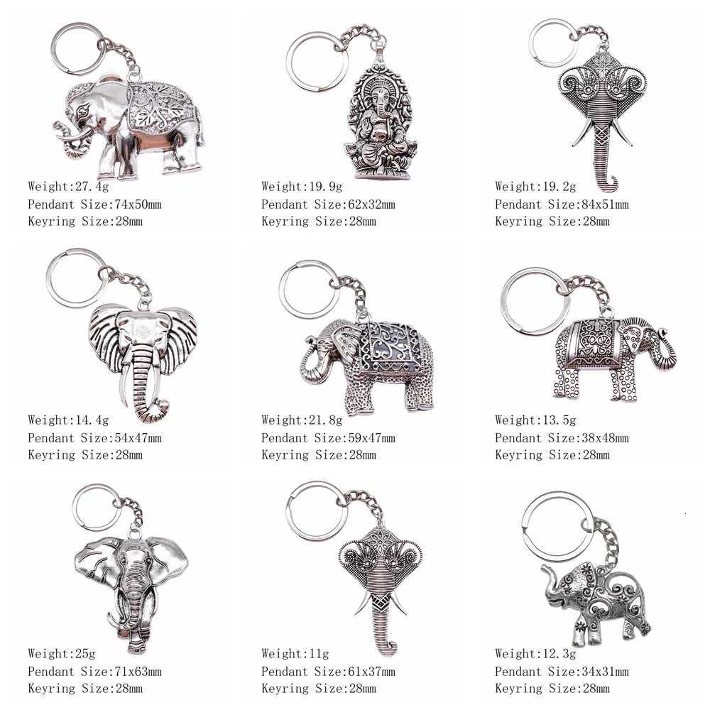 New Fashion Men Car Keychain Key Ring DIY Metal Holder Chain Vintage Elephant Ancient Bronze Silver Color Pendant Gift G250802