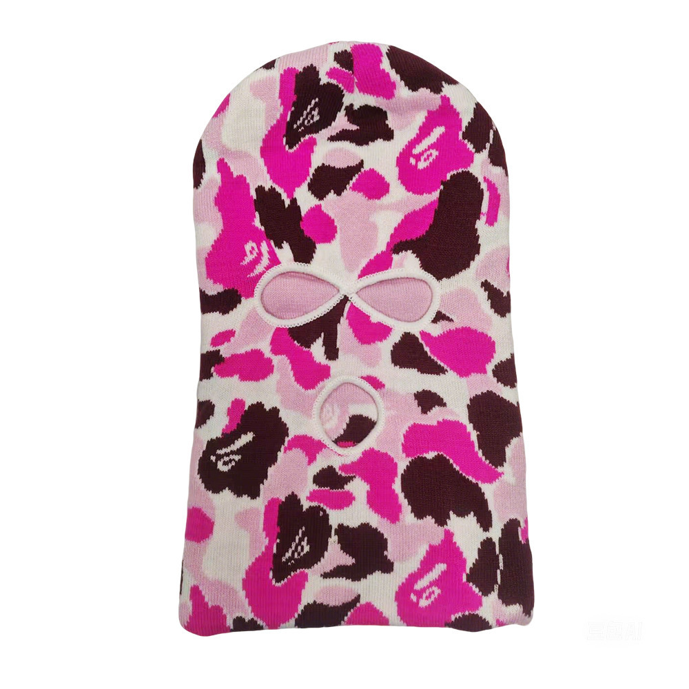 Balaclava Knitted Hat with Holes Jacquard Knitted Face Mask Three-Hole Windproof Embroidered Head Cover Versatile231202