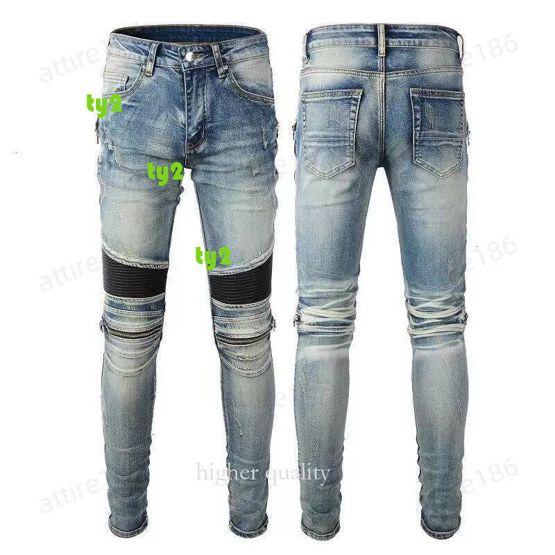 balmapeans style split motorcycle pants Designer denim clothing Fashionally fitted men's jeans Men's black high-end quality rock and hip-hop