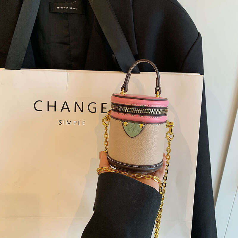 Mini Patchwork Color-Block Princess Bag for Girls, New Exquisite Cylinder Bag, Fashionable Chain Fortune Bucket Coin Purse