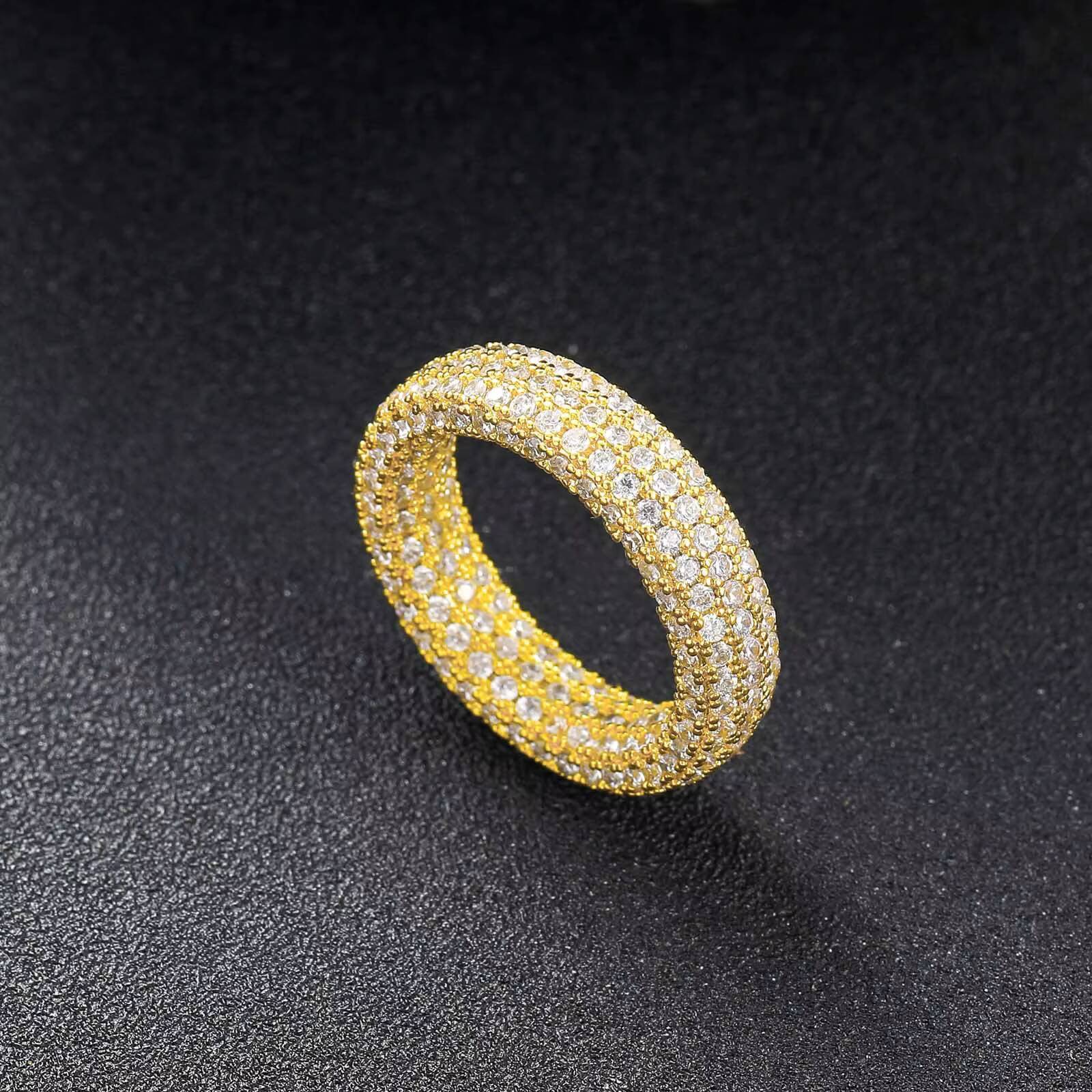 Fashion Iced Out Hip Hop Rings Simple Three Row Zircon Ring Gold Plated Brass Diamond Rings Jewelry Hip Hop for Men