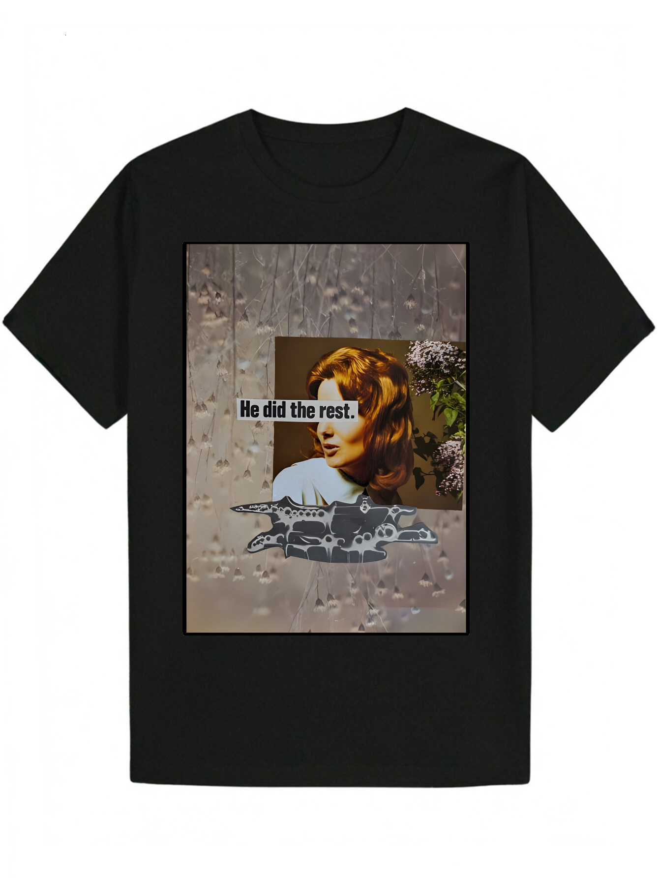 Men's Summer Round Neck Polyester T-Shirt - Portrait Print with 'He Did It' Design, Black, Lightweight and Breathable, Suitable for Cas