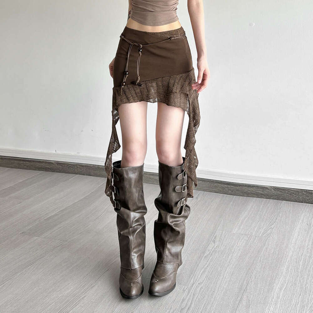 2025 Summer New Irregular Lace Ribbon Slim designer Fit High Waist Versatile Women's Skirt