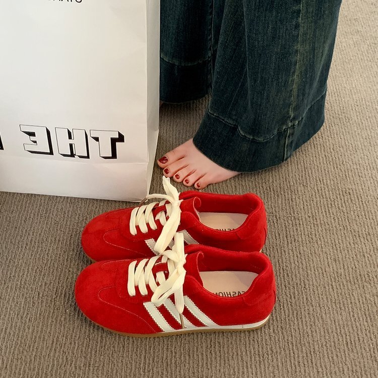 Red German Training for Women, White Sneakers, 2025 New Casual Board Shoes, Sports Thick-Soled Agan Shoes ddmythur