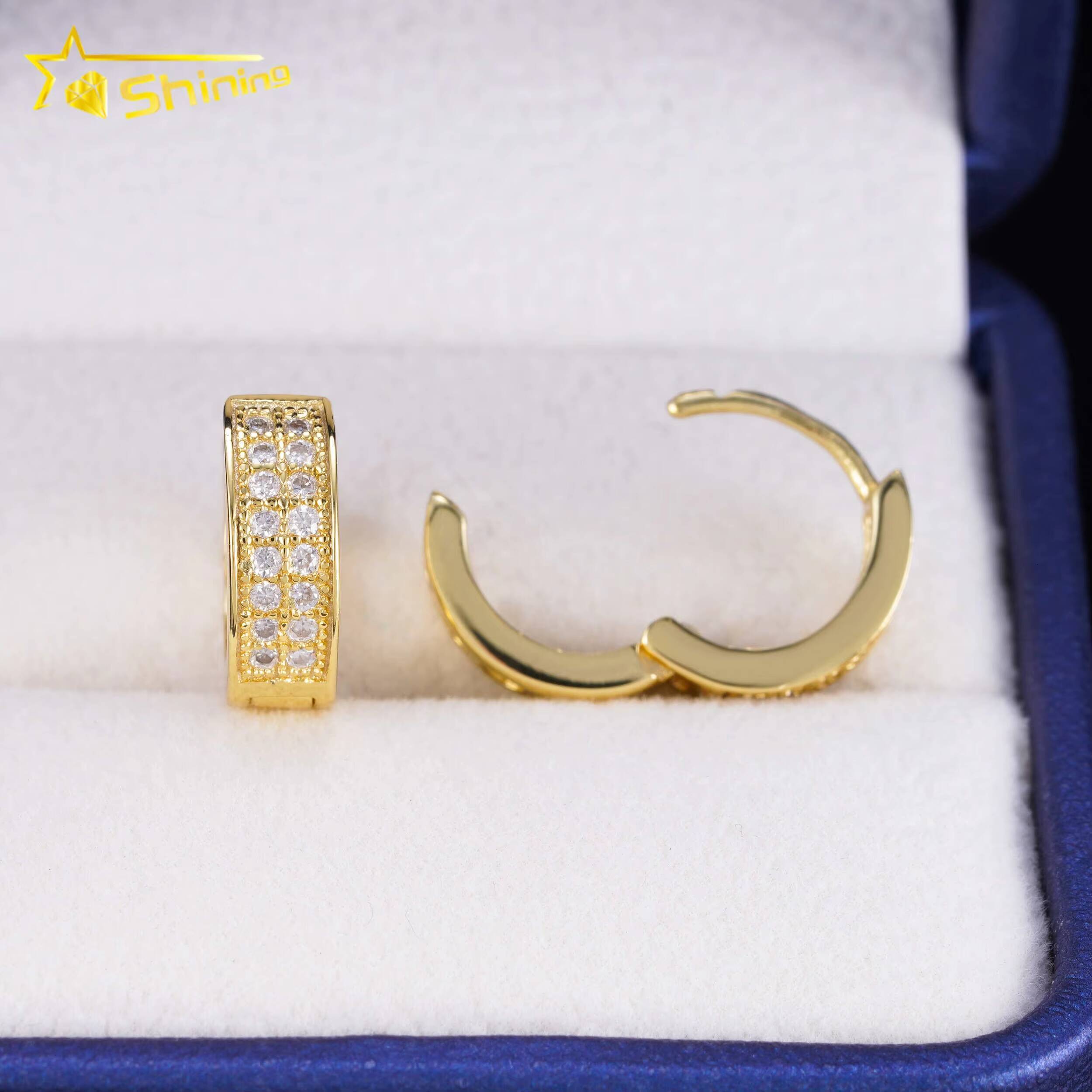 Fashion Hoop Earring Fine Jewelry 925 Sterling Silver Gold Plated 2Rows VVS Diamond Moissanite Hoop Earrings Ready to Ship