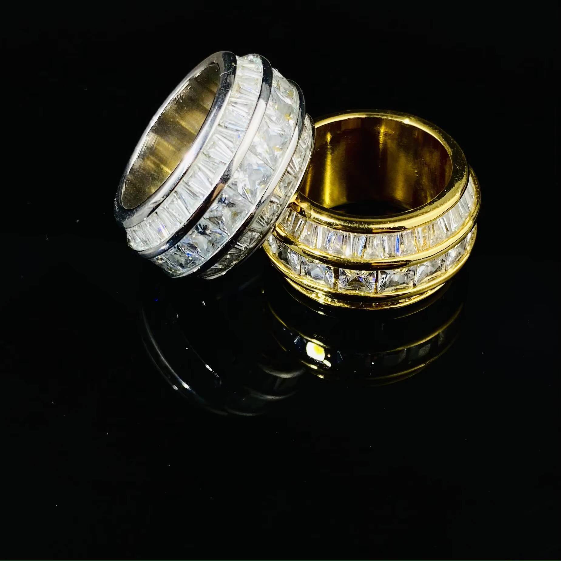 Wholesale Hip Hop Fine Jewelry Rings Hip Hop 3-row Square Baguette Cubic Ring for Men Women