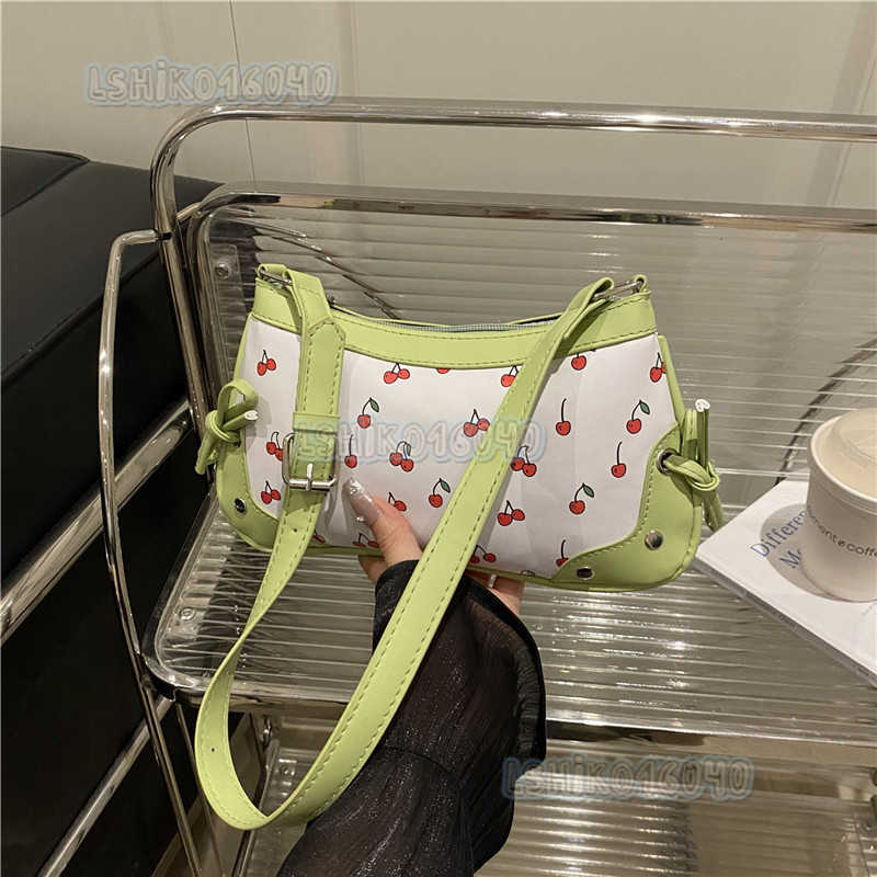New Trendy Girl Handbag Fashion Commuter Cherry Niche Print Texture Shoulder Bag Underarm Bag H250804