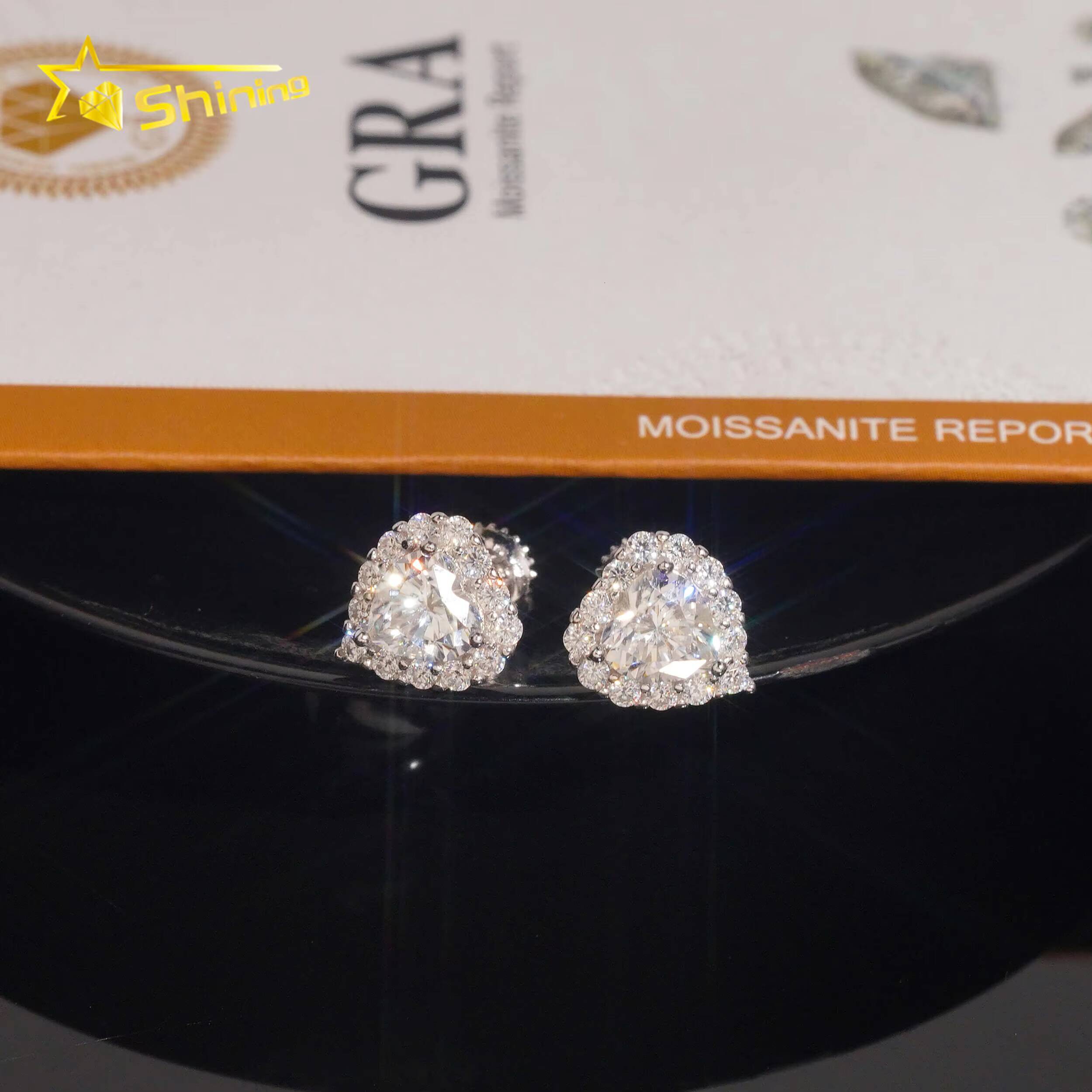 US Warehouse Fast Shipping Hip Hop Jewelry 925 Sterling Silver VVS Diamond Heart Cut Iced Out Moissanite Stud Earrings