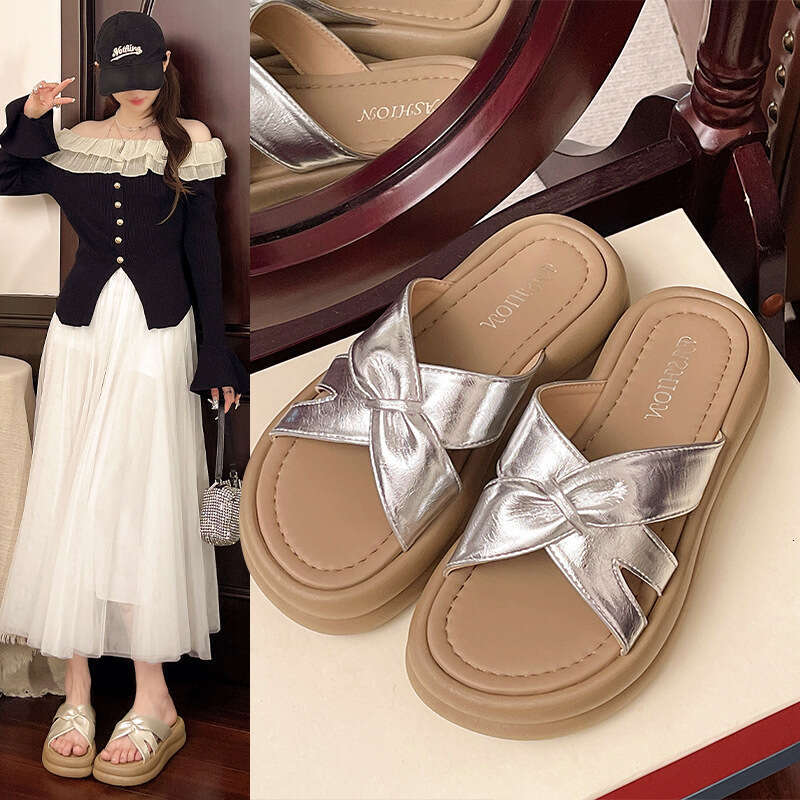 French Style Thick-Soled Sandals Women, Summer 2025 New Cross-Strap Flat High-End Feel, Suitable for designer shoes Skirts, One-Strap Slippers