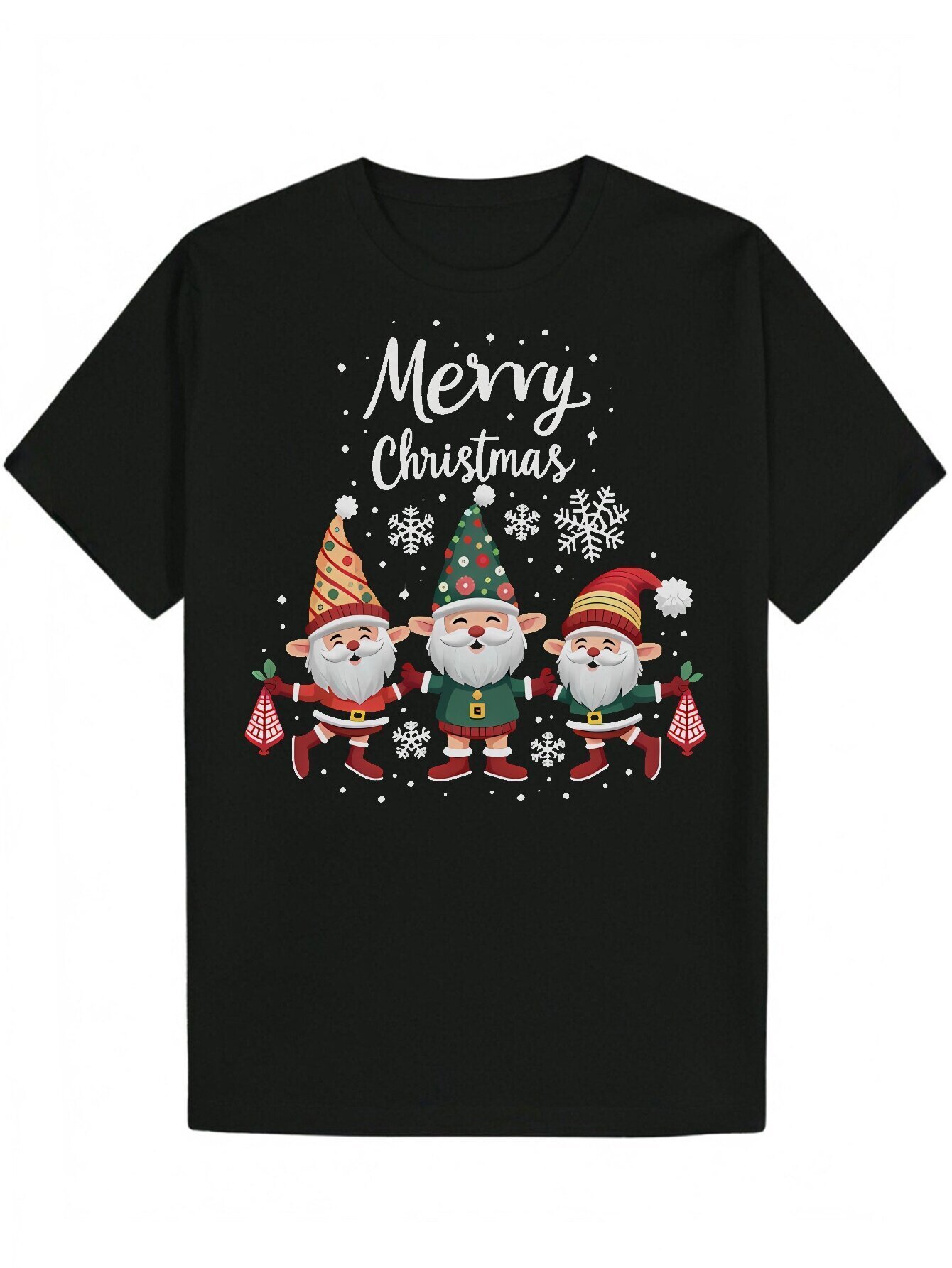 Men's Christmas Gnome Pattern 100% Polyester Crew Neck, Casual Short Sleeve T-Shirt, Summer Knit Fabric, Slightly Stretchy, Printed, Y2K Anime Th