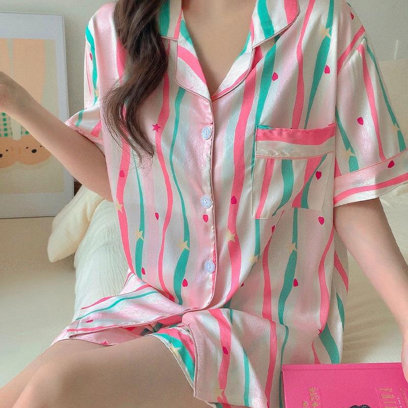 B1000-Ice silk pajamas for girls summer new style year can be worn outside cartoon puppy short-sleeved home clothes suit