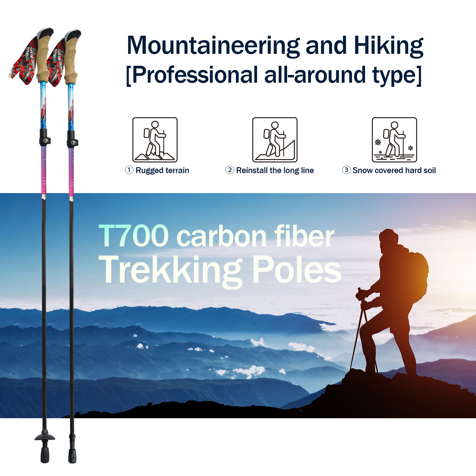 Trekking Poles Carbon Fiber Telescopic Folding Multifunction Pole Portable Hiking Pole Trail Walking Stick