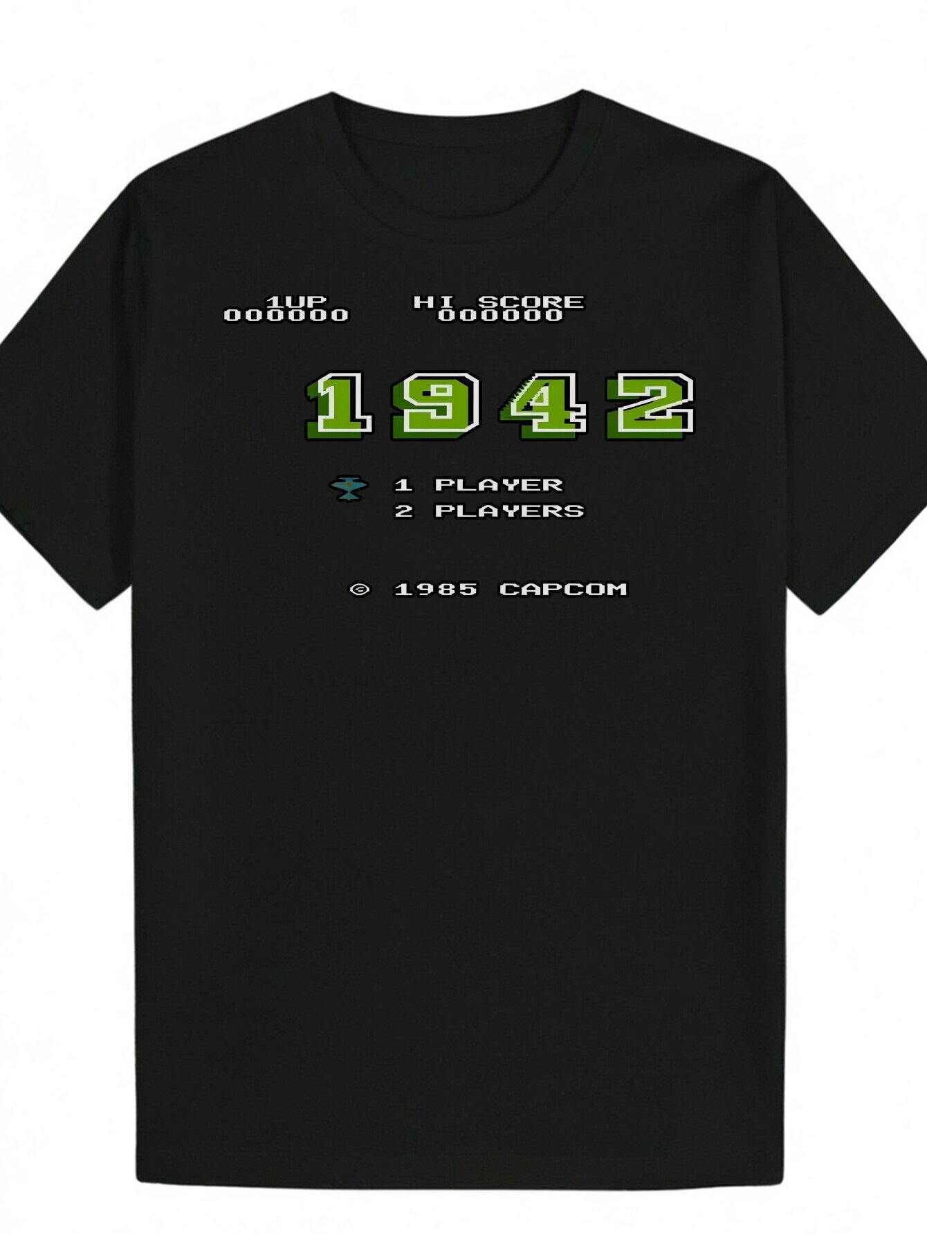 Men's Arcade Game Pattern - Black Polyester Crew Neck T-Shirt with "HI SCORE 2022" Design, Suitable for Gamers' T-Shirt, Casual Su