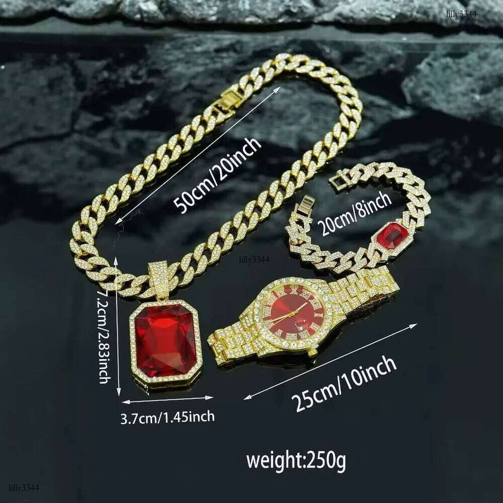 DHcollections Men's Hip - Hop Necklace, Bracelet and Watch Accessory Set for Party