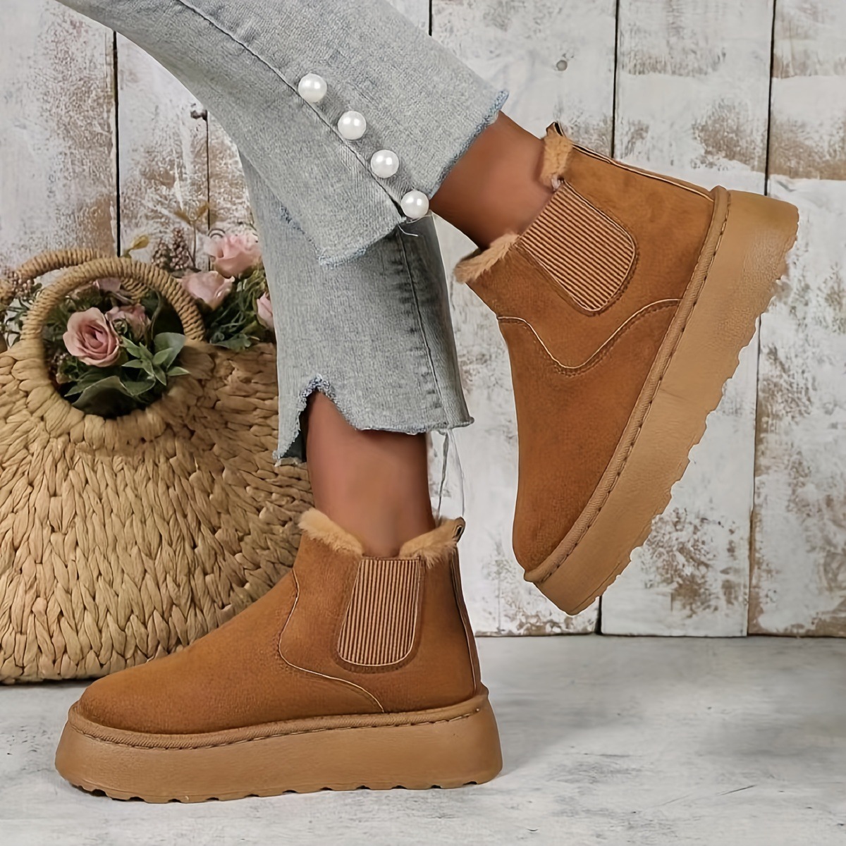 New Autumn/Winter 2025 Foreign Trade Women's Thick Soled Snow Boots The Cotton Shoes Have A Fleece Lined Interior Round Toed Slip - On Design