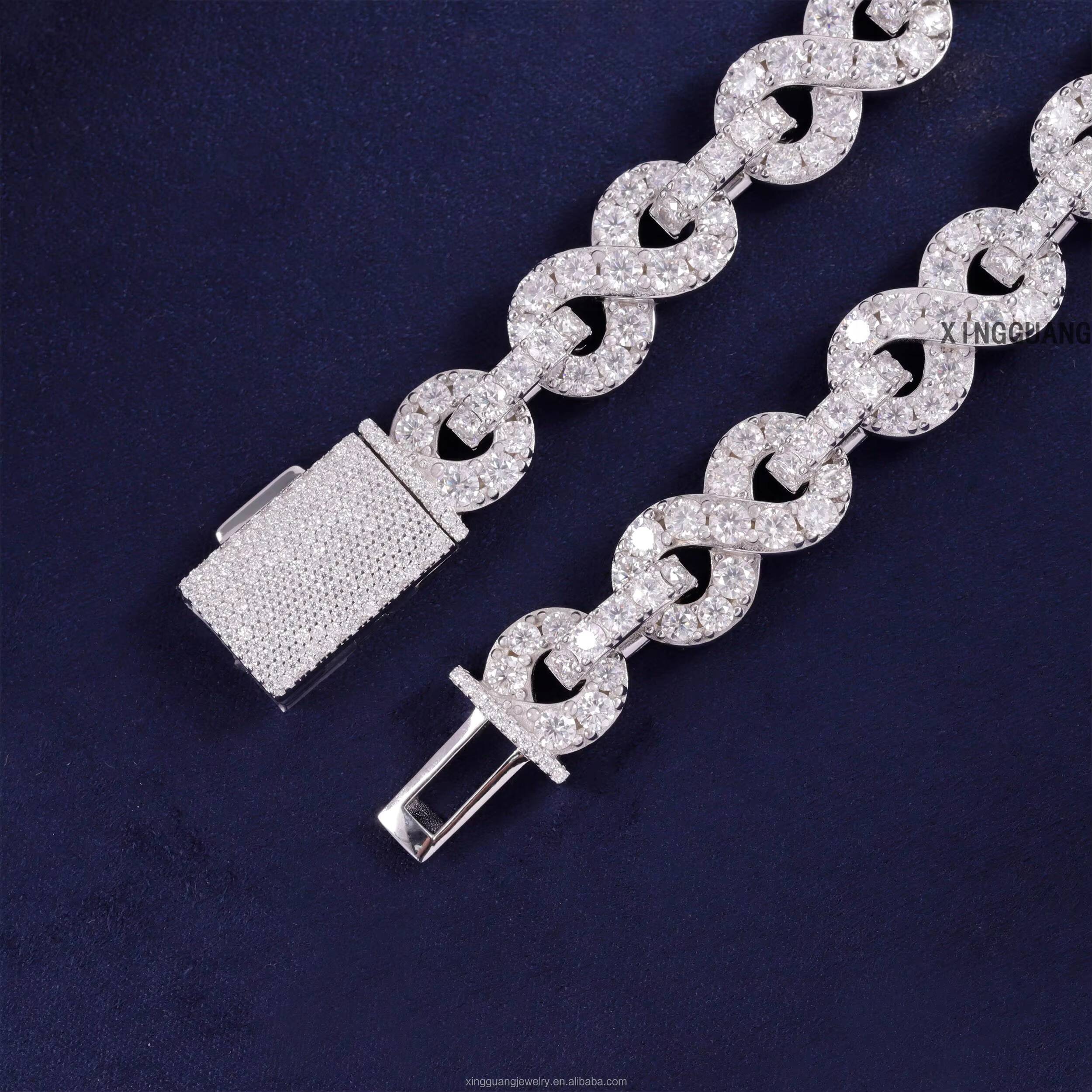 Luxury Hip Hop Moissanite Jewelry 13mm Infinity Link Chain 925 Sterling Silver Bracelet Necklace Iced Out Cuban Chains for Men