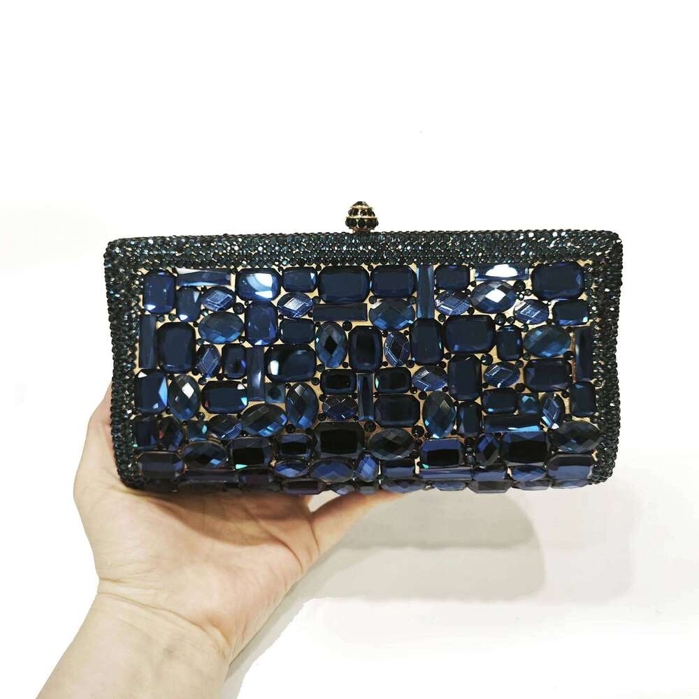 Women Crystal Dinner Party Clutch Bags Style Blue Glass Handbag Green Stone Evening Bag Wedding Bridal Purse