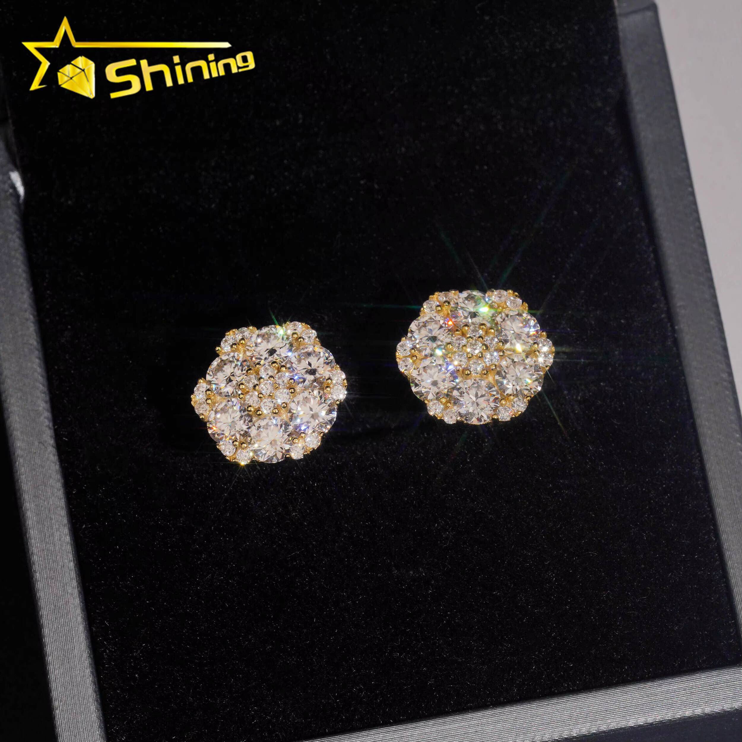 Hip Hop 925 Sterling Silver Men Women Cluster Earrings Iced Out Flower Moissanite Stud Earrings USA Warehouse Fast Delivery