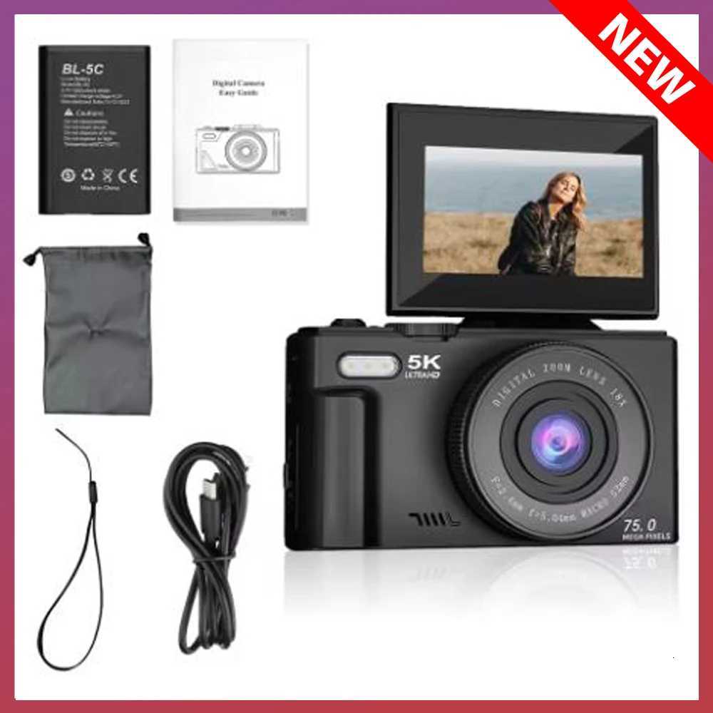 5K Digital Camera for Photography and 18X Digital Zoom Camera 75 MP Compact Video Recorder 180 Flip Screen Selfie WiFi Webcam X250804