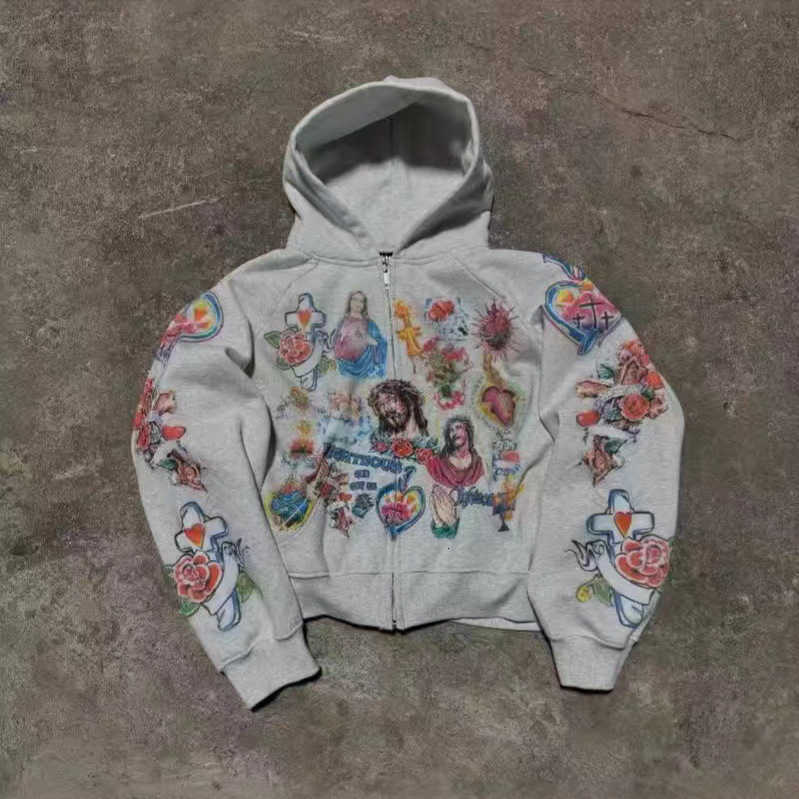 Y2k American Retro Letter Zip Up Hoodie Men Hoodie Street Hip Hop Casual Sweatshirts Punk Jacket Women Men Clothing W250222