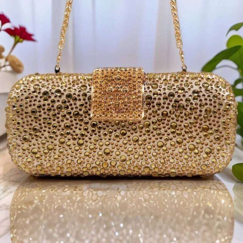 Shining Rhinestones Evening Bag Women Elegant Wedding Bridal Handbags Gold/Rose Red Crystal Party Clutch Purse