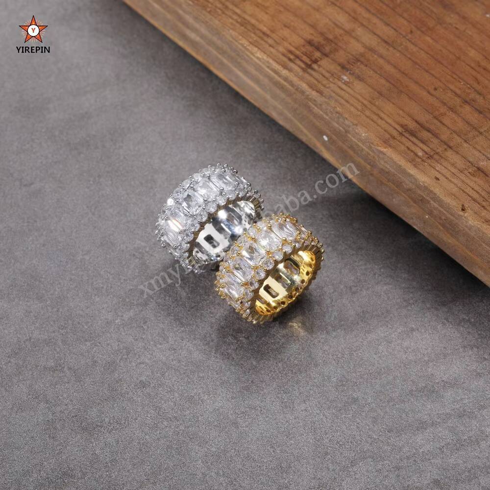Hip Hop Jewelry Cubic Zirconia Rings Brass Prong Setting CZ Cuban Chain Ring Cubic Zircon Iced Out Ring Mens