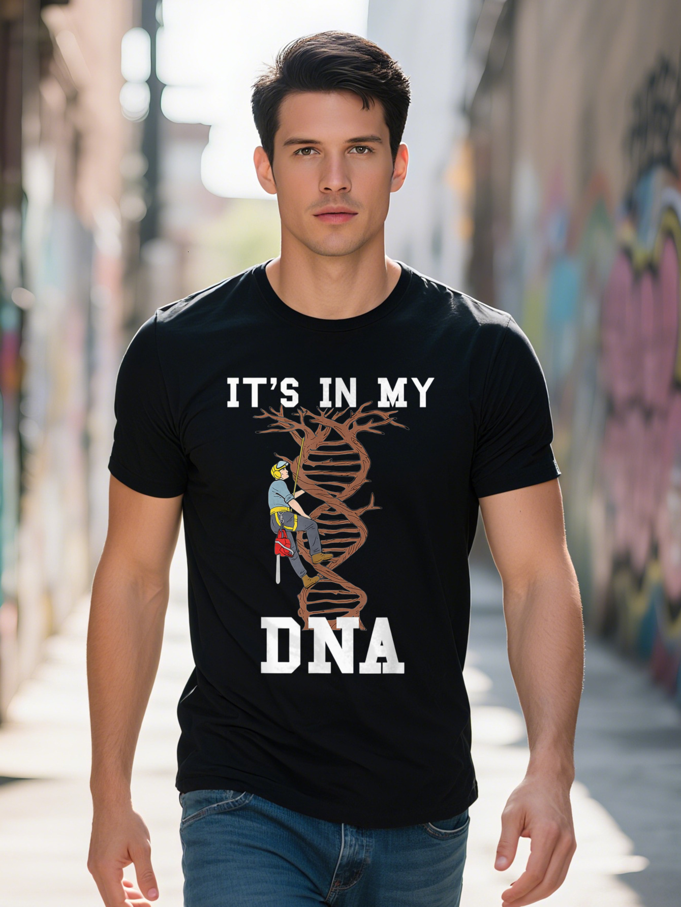 Men S Casual Cotton T Shirt with Climber DNA Graphic Crew Neck Short Sleeve Regular Fit Knit Fabric Digital Heat 0bfd4