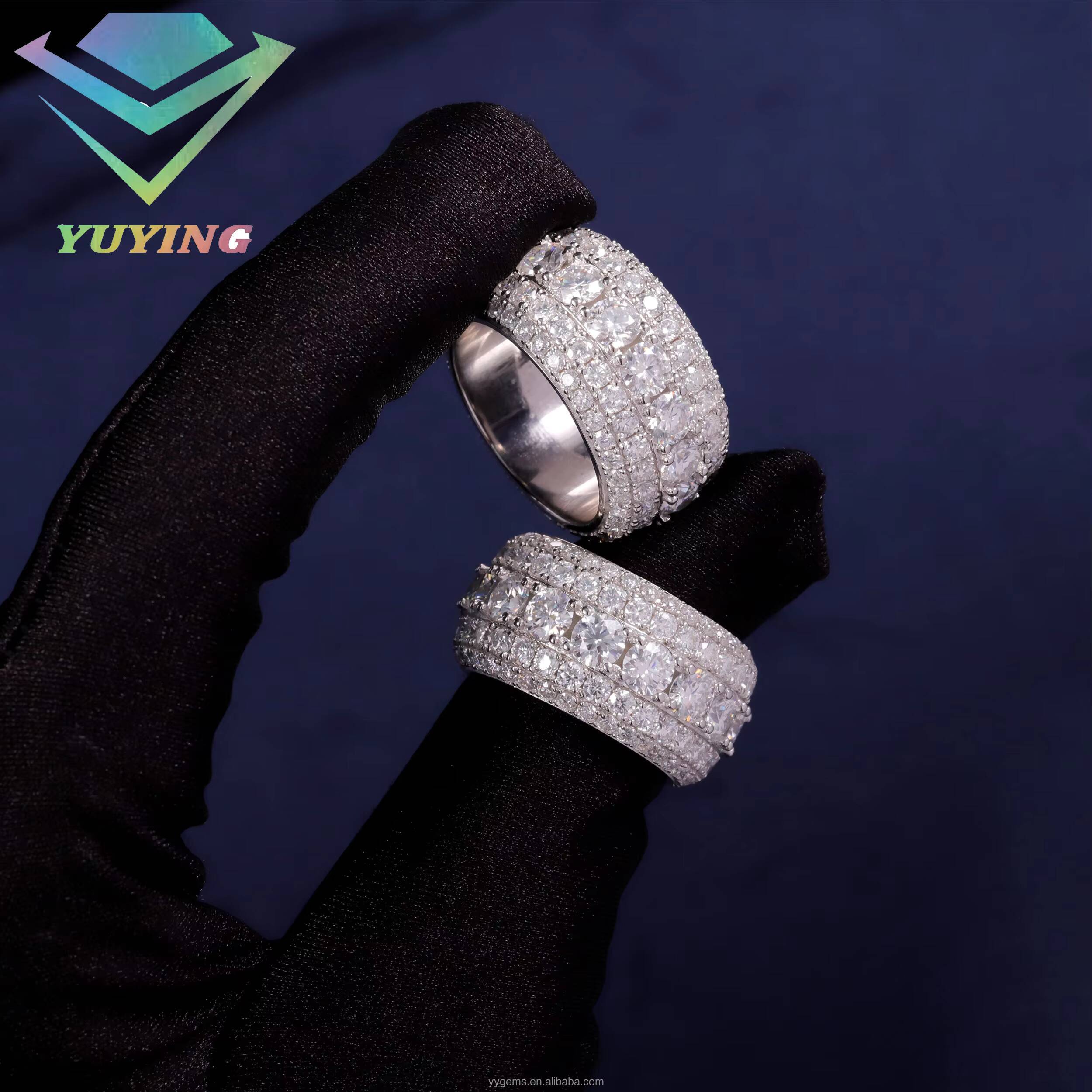 Luxury Full Iced Out Cuban Ring Fine Jewelry 925 Sterling Silver Hip Hop Ring for Men VVS Moissanite Diamond Cuban Ring
