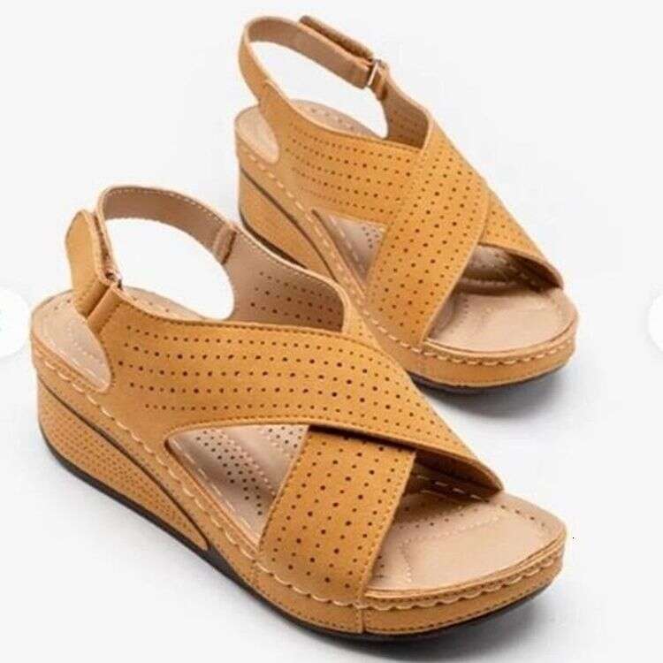 Summer 2023 New Sandals Wedge Stitched Breathable Velcro Hollow Large Size Women's Shoes