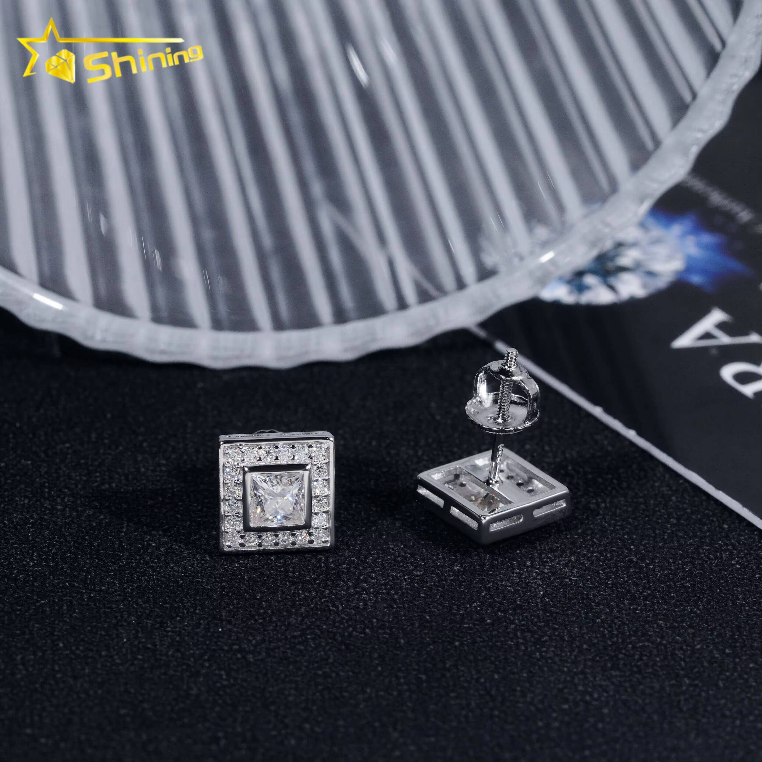 New Arrivals Top Quality Square Princess Cut Stud Earring 925 Sterling Silver Moissanite Diamond Earrings