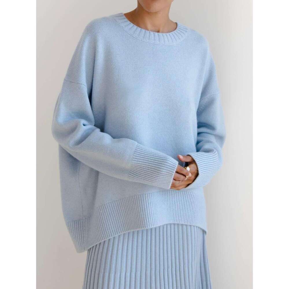 Autumn And Winter Russian Women's Knitted Round Neck Solid Color Loose Sweater B5 b7
