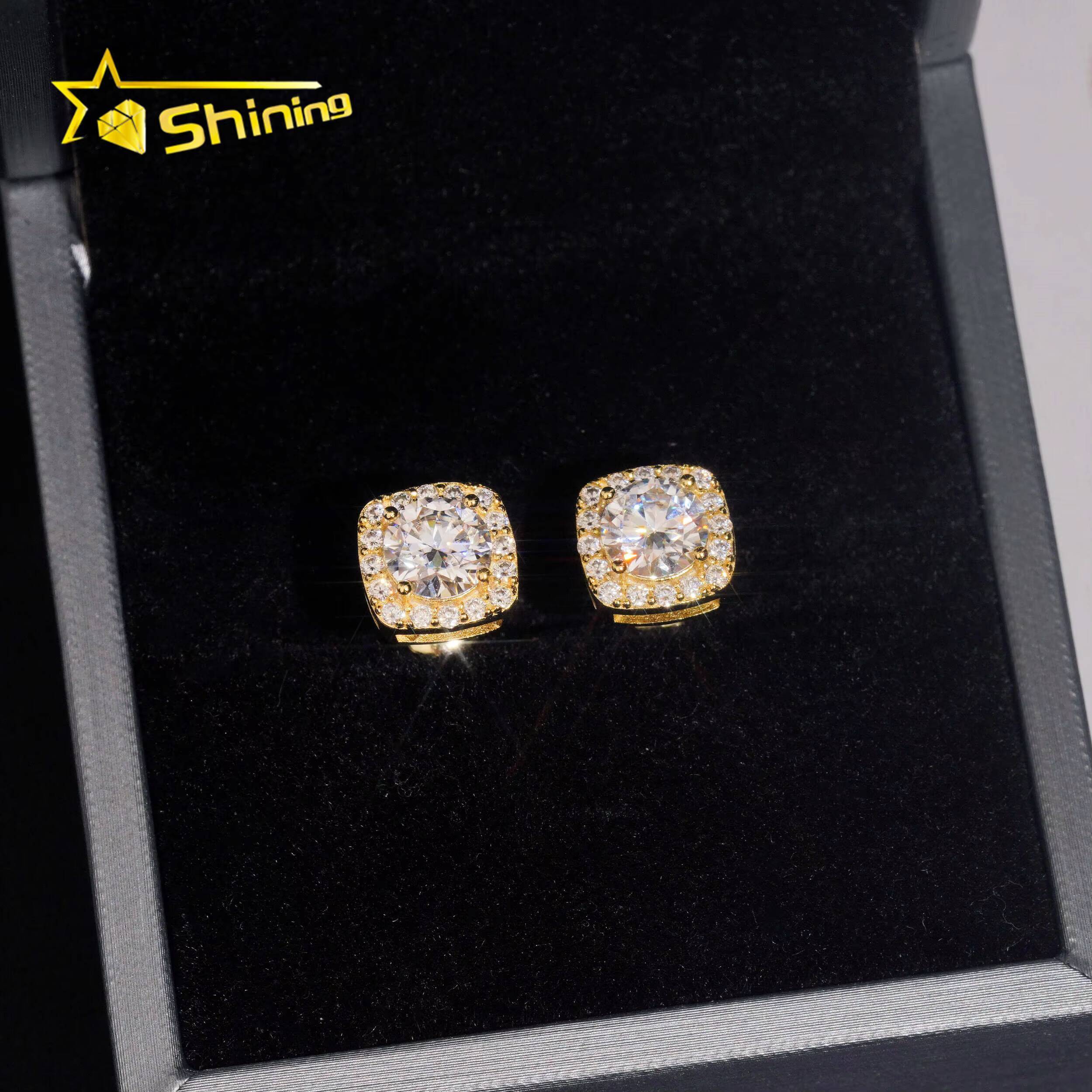 USA Warehouse Fast Shipping 9.5mm Earrings 925 Sterling Silver Gold Plated Pass Diamond Test Moissanite Screw Back Stud Earring