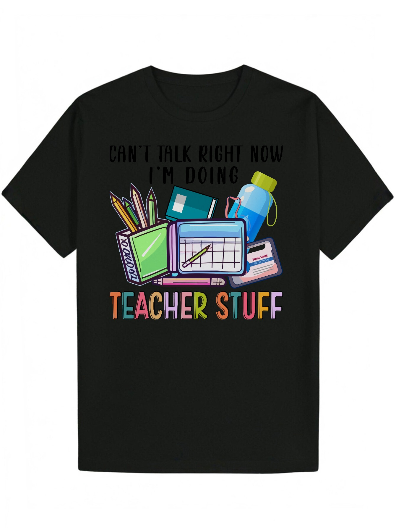 Men's T-Shirt - 'I'm Doing Teacher Stuff' Pattern Print, Round Neck, Polyester Fiber, Bright Colors, Comfortable Fit, Perfect for 