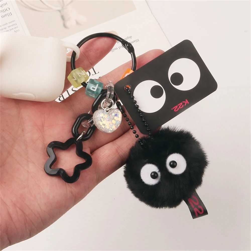Cute Plush Coal Keychain Cartoon Spirit Doll Pendant Keyring for Earphone Case Charm Women Bag Ornaments Car Key Accessories G250802