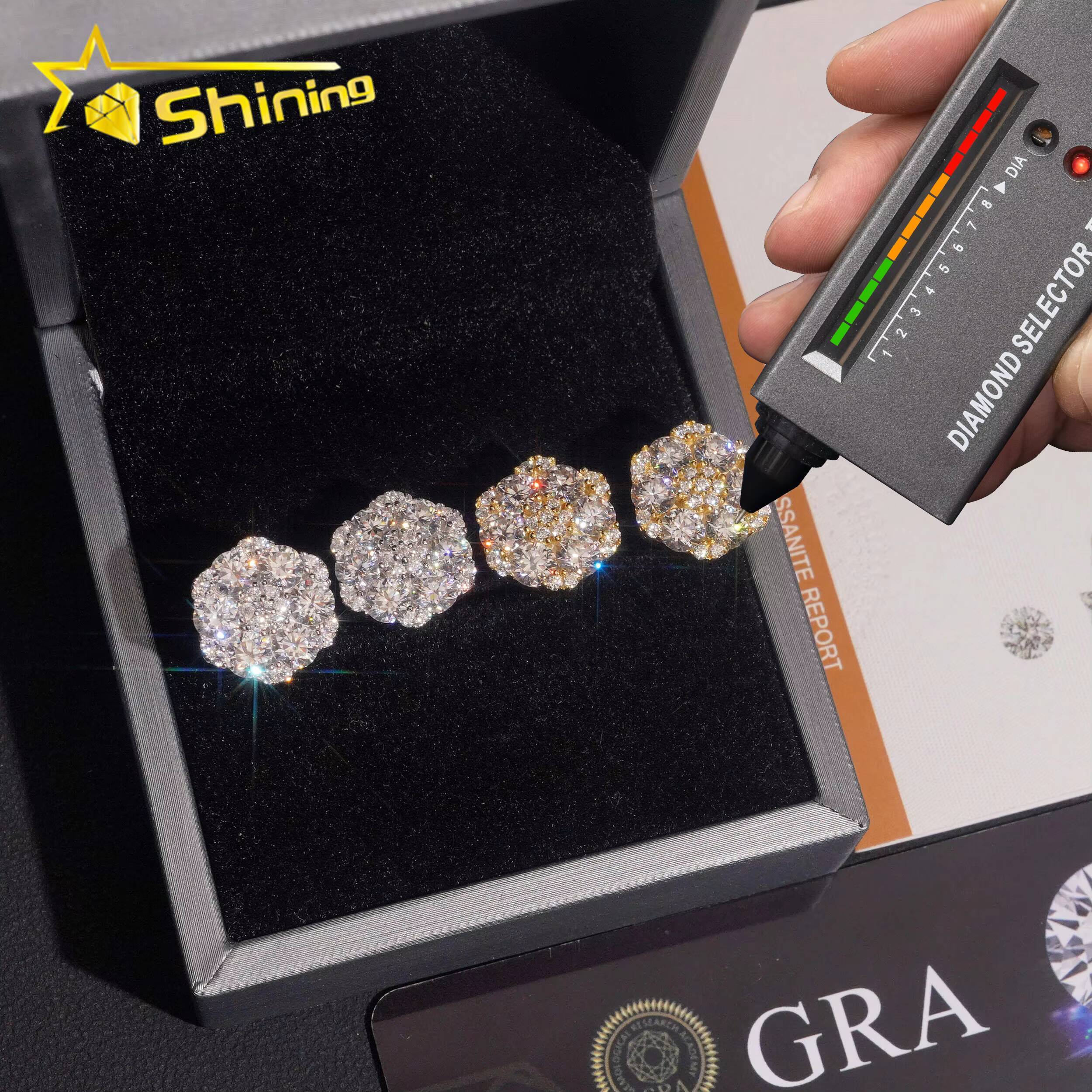 Hip Hop 925 Sterling Silver Men Women Cluster Earrings Iced Out Flower Moissanite Stud Earrings USA Warehouse Fast Delivery