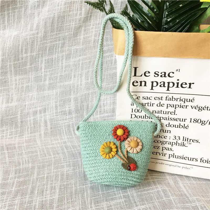 Summer Childrens Straw Woven Messenger Bag Lovely Girls Small Coin Purse Handbags Baby Kids Mini Shoulder Bags Princess Wallet G250802