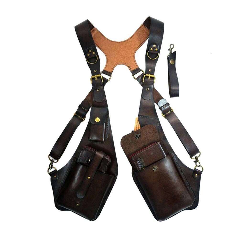 Retro Anti-Theft Leather Double Armpit Bag Outdoor Fashion Adjustable Wallet Phone Case For Men Shoulder Holster Bags