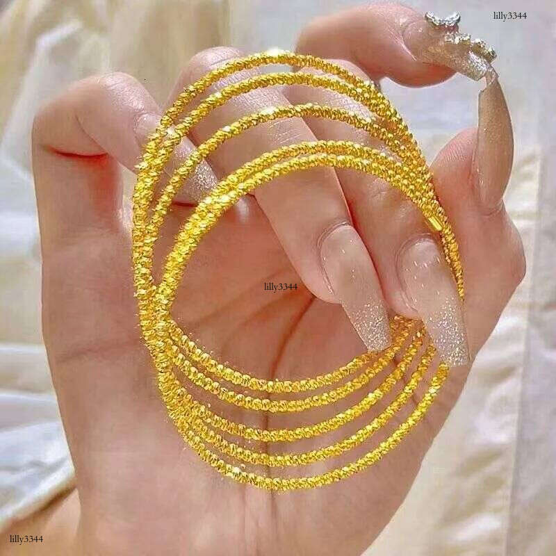 DHCollections Pulseiras & Bangles Copper Gold Multilayer Bouncy Bead Triple Loop Open Stretch Bracelet