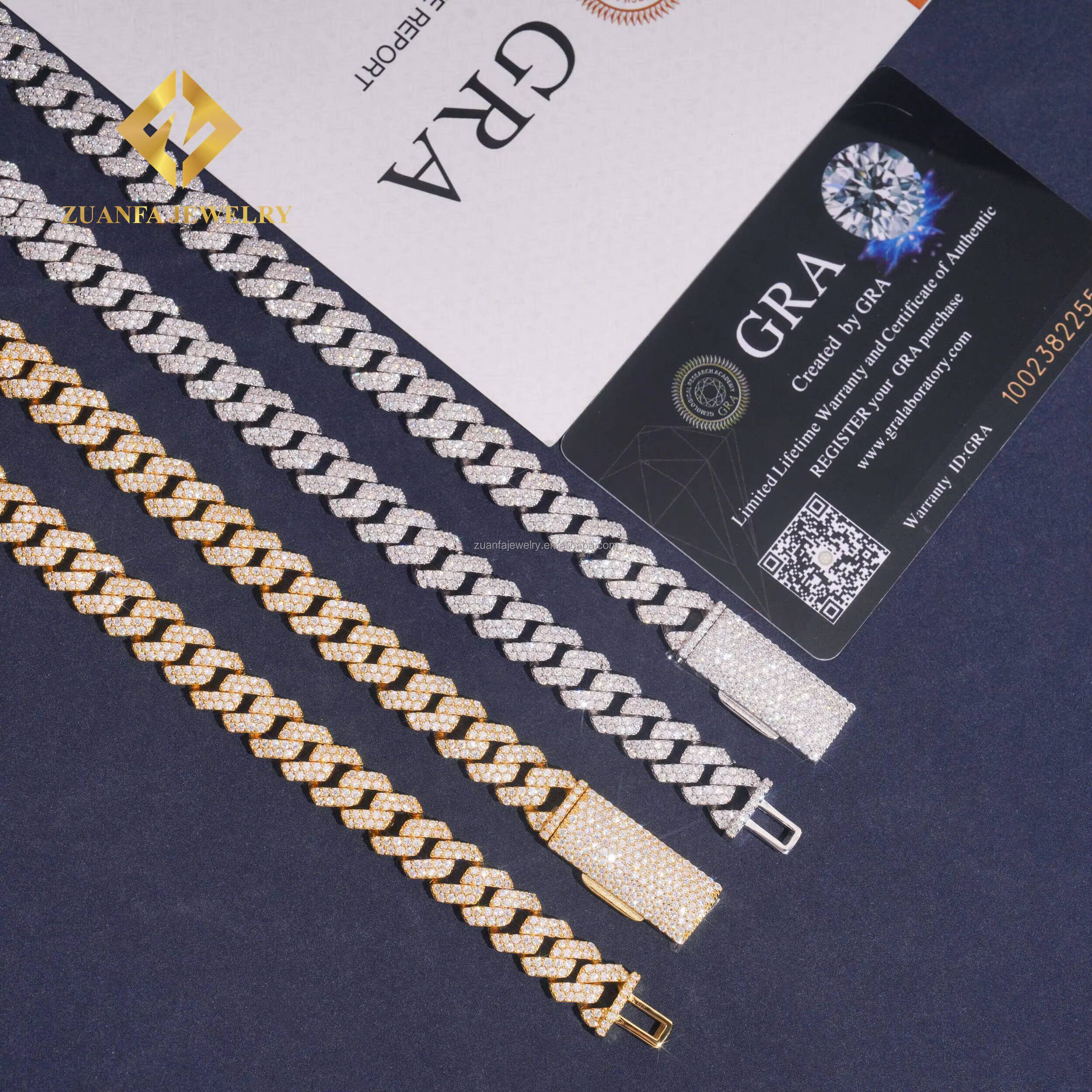 Best Selling Jewelry 10mm Two Rows 925 Solid Silver Iced Out Hip Hop Pass Tester Moissanite Miami Cuban Link Bracelet