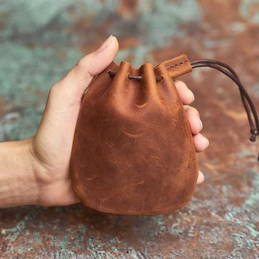 NASVA Genuine Leather Coin Purse Men Women Vintage Small Coin Wallet Hard Leather Money Pocket Drawstring Storage Bag G250802