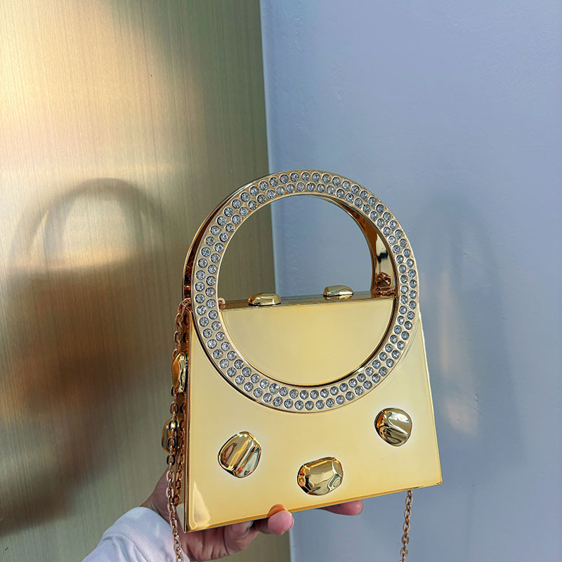 Glossy Ring Handle Fashion Handbag - Trendy Shoulder/Messenger Bag with Elegant Chain Strap