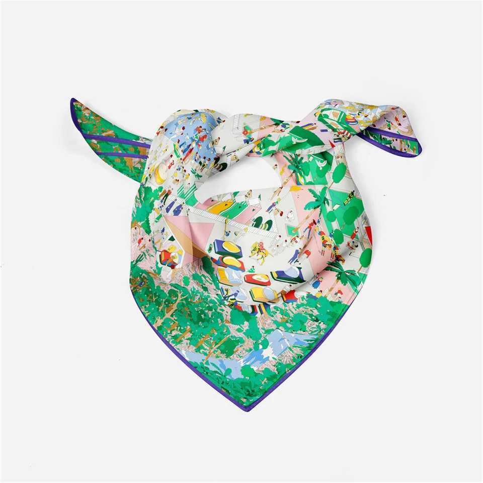 100% Twill Silk Scarf Wen Resort Print Square Scarves Wraps Bandana Small Hijab Silk Foards Tie Band Neckerchief 53CM X250804