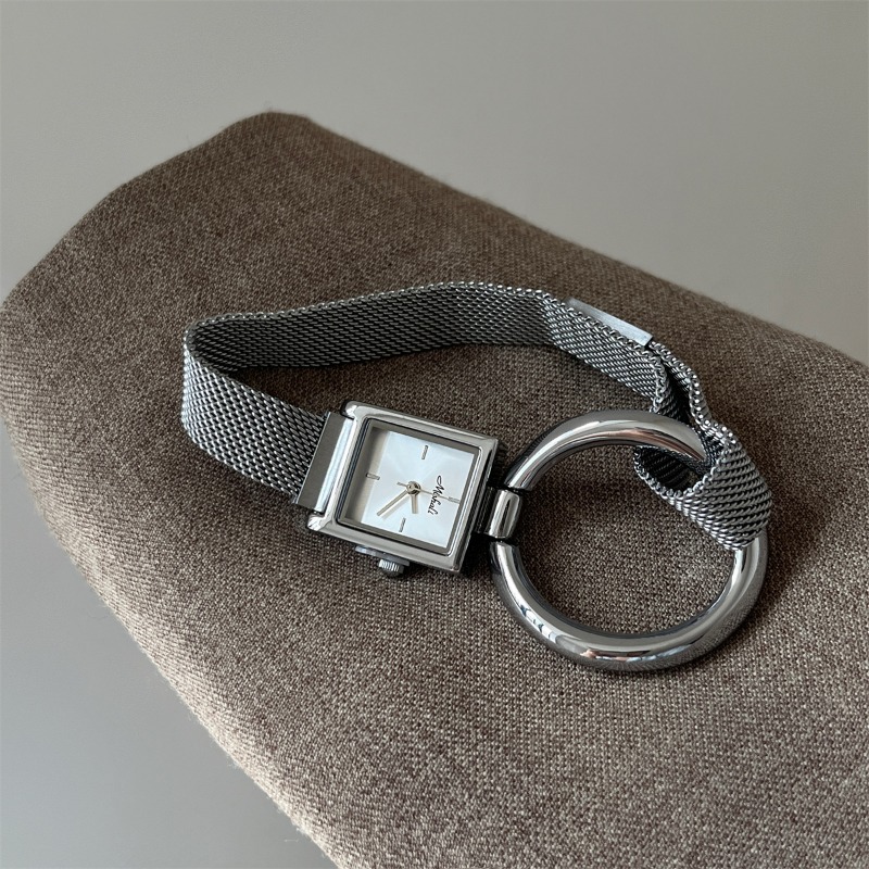 Retro Womens Square Dial Timepiece with Magnetic Mesh Strap