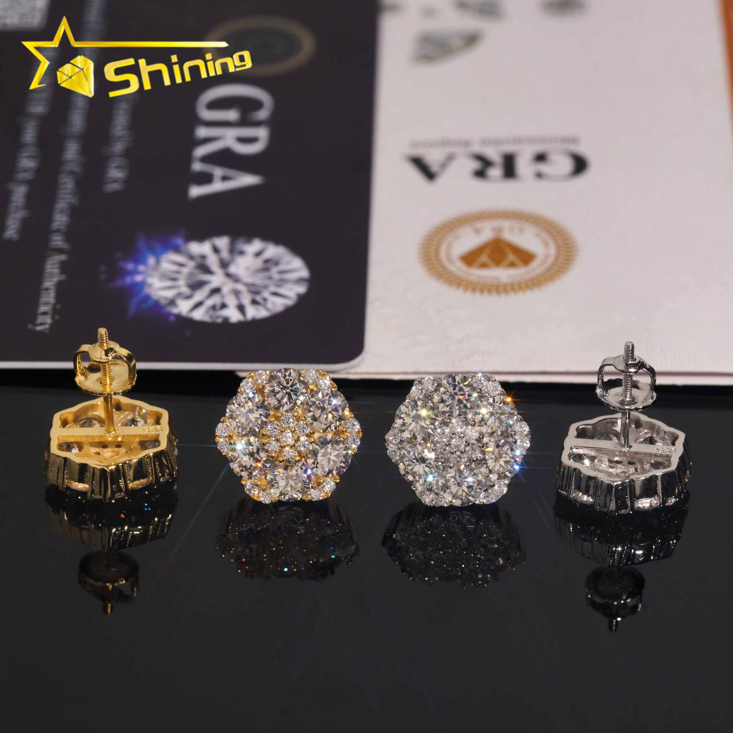 Hip Hop 925 Sterling Silver Men Women Cluster Earrings Iced Out Flower Moissanite Stud Earrings USA Warehouse Fast Delivery