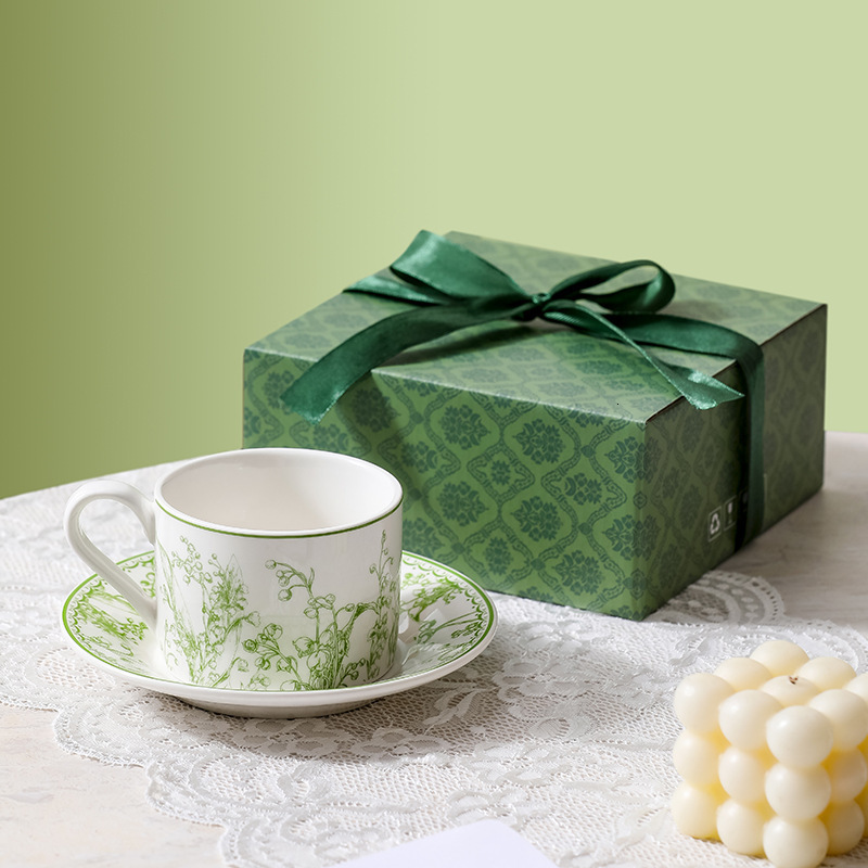 INS Lily of the Valley Coffee Cup and Saucer Set Mug Ceramic Water Cup European Style Creative Luxury Home Afternoon Tea Cup 250804