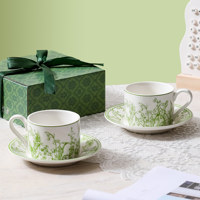 INS Lily of the Valley Coffee Cup and Saucer Set Mug Ceramic Water Cup European Style Creative Luxury Home Afternoon Tea Cup 250804