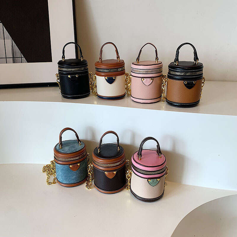 Mini Patchwork Color-Block Princess Bag for Girls, New Exquisite Cylinder Bag, Fashionable Chain Fortune Bucket Coin Purse