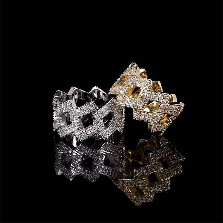 Fashion Hip Hop Stainless Steel Iced Out CZ Diamond Engagement Band Cuban Chain Ring for Men Women
